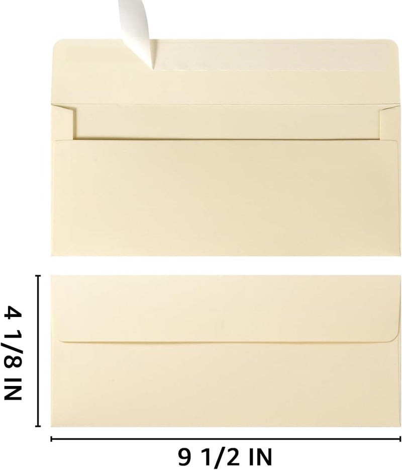 Wishop 100 Pack Colorful #10 Business Envelopes Self Seal Standard Envelopes for Office Checks, Business, Letter Mailing Invoices, 4.13 x 9.49 Inches (Cream Color) - Image 2